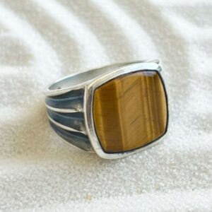 H DY 02 bague homme argent avec oeil de tigre